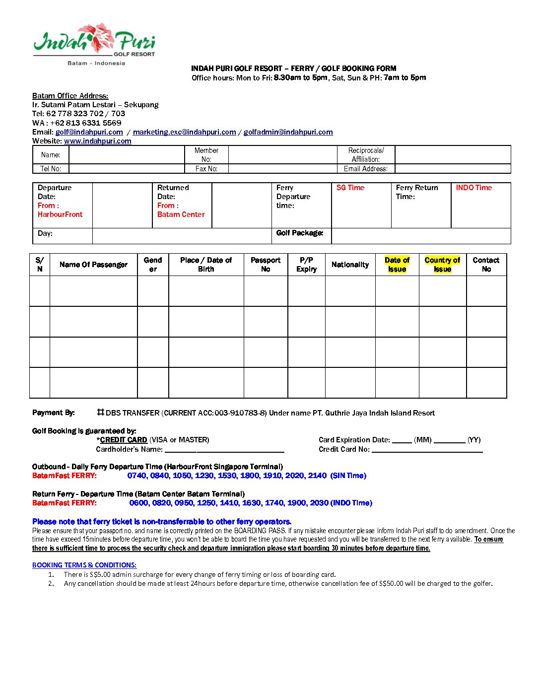 Booking form Batamfast – from Harbourfront